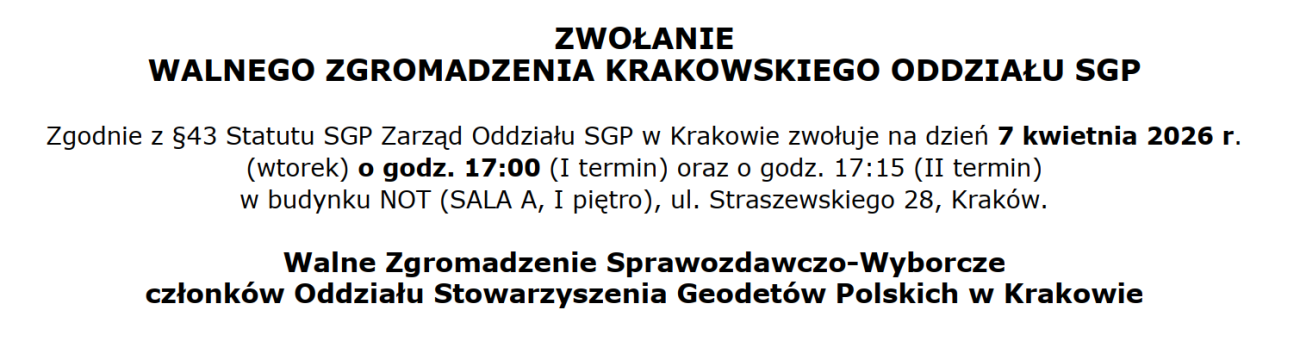 Walne Zgromadzenie Krakowskiego Oddziału SGP – 7.04.2026 g.17:00